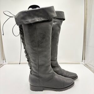 Vtg Fabianelli Whimsigoth Black Leather Lace Up Tall Knee High Boots Italy 38